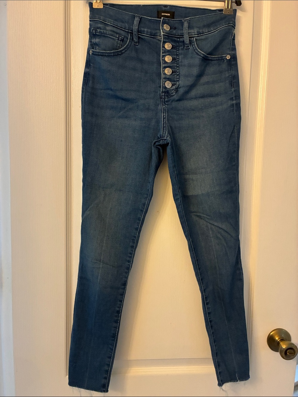 Express High-Rise Button-Fly Skinny Jeans - Medium Blue